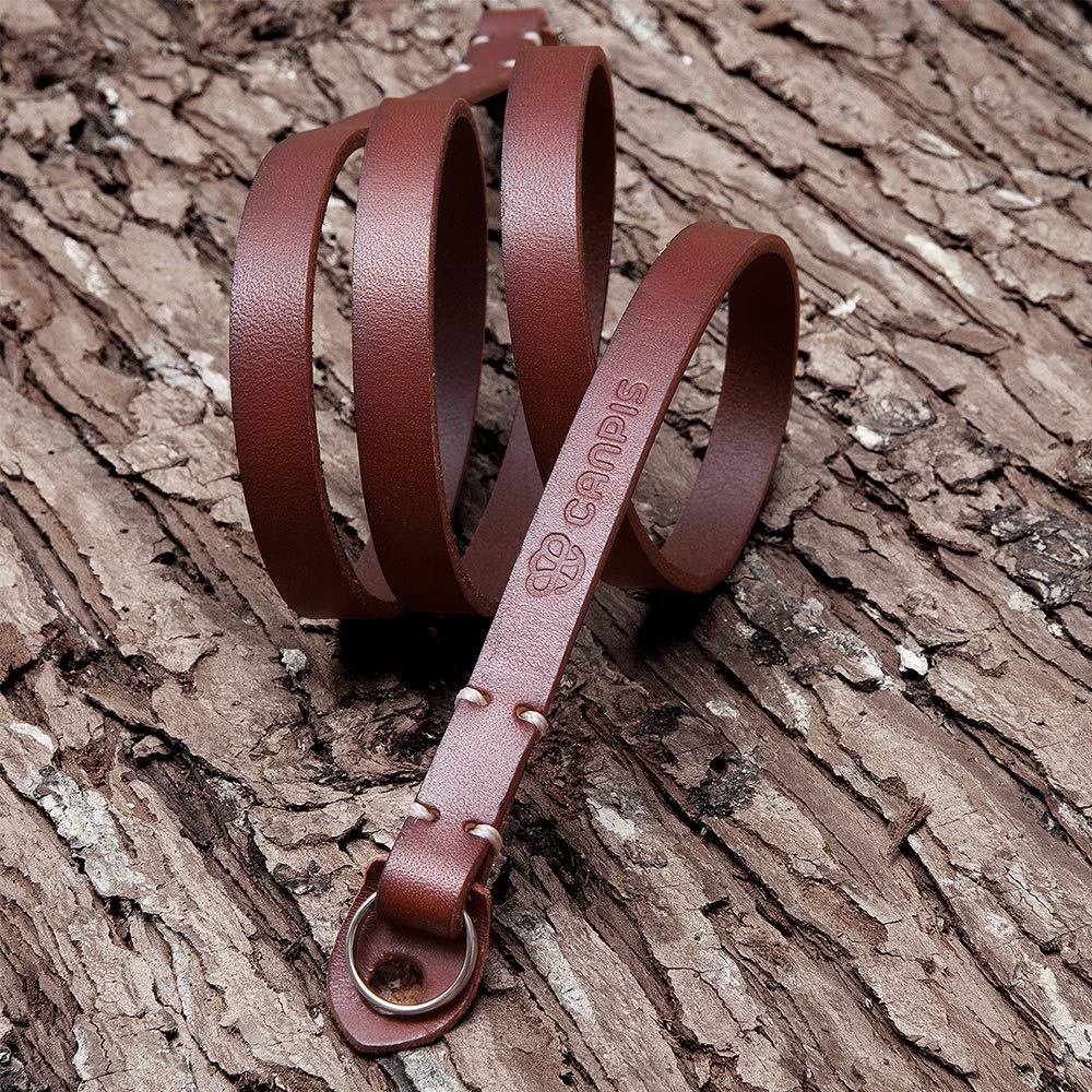 Genuine Leather Camera Neck Shoulder Strap Compatible with Fujifilm Sony Olympus Panasonic Lecia Canon Nikon Mirrorless Compact Cameras (Brown, Retro Style, Slim Belt)
