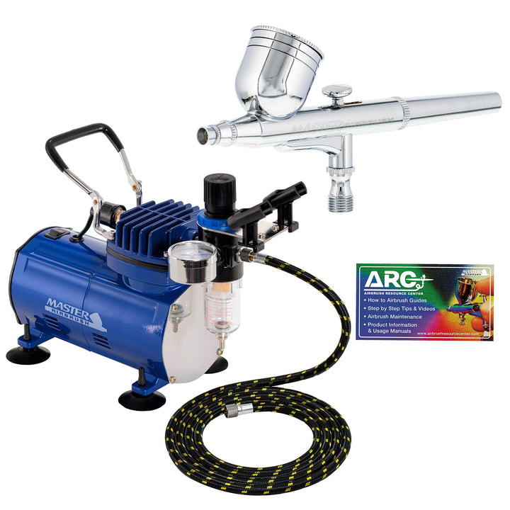 Professional Multi-Purpose Gravity Feed Airbrushing System Kit - Model G22 Gravity Feed Dual-Action Airbrush with 1/3 oz. Fluid Cup and 0.3 mm Tip, Hose, Powerful 1/5hp Air Compressor