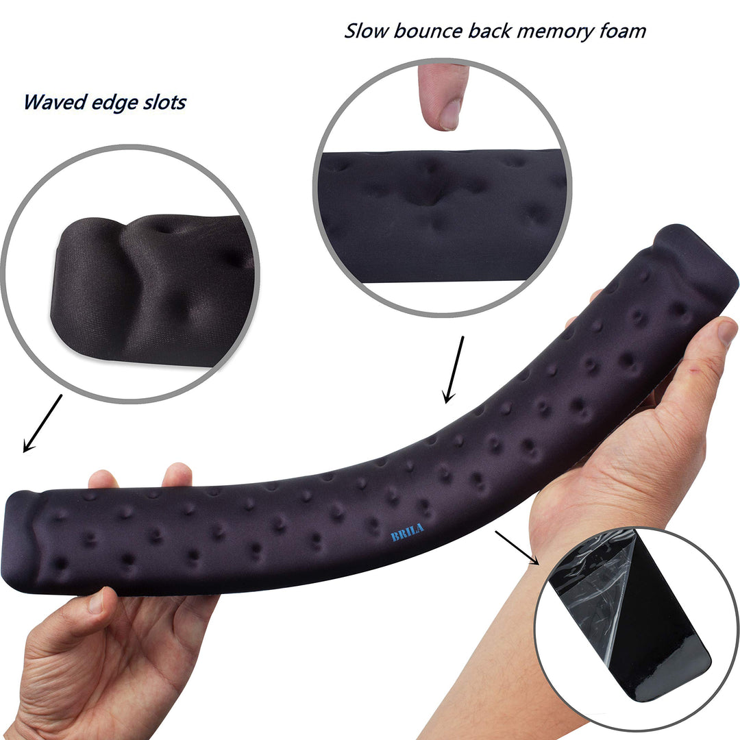 Keyboard Wrist Rest Support Cushion Pad for Computer, Laptop, Office Work, PC Gaming - Memory Foam Gel with Massage Holes Design - Non-Slip Easy Typing Wrist Pain Relief (Black Keyboard Pad)