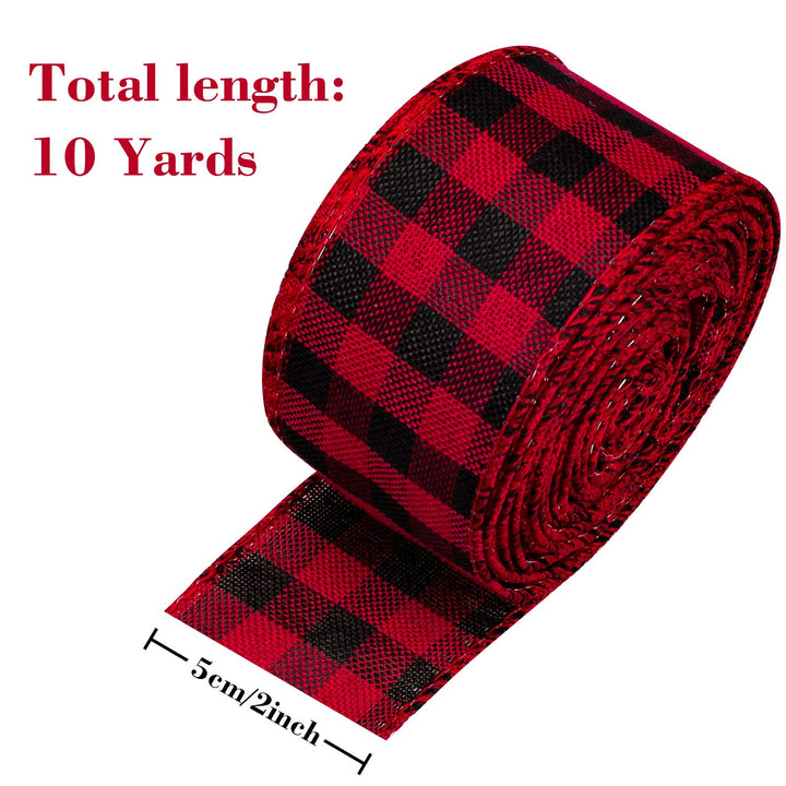 3 Rolls Wired Edge Ribbons, 30 Yards x 2 Inches Black Red Plaid Ribbon, Black White Buffalo Plaid Ribbon and Burlap Craft Ribbon for DIY Gift Wrapping, Christmas Fall Crafts Decoration