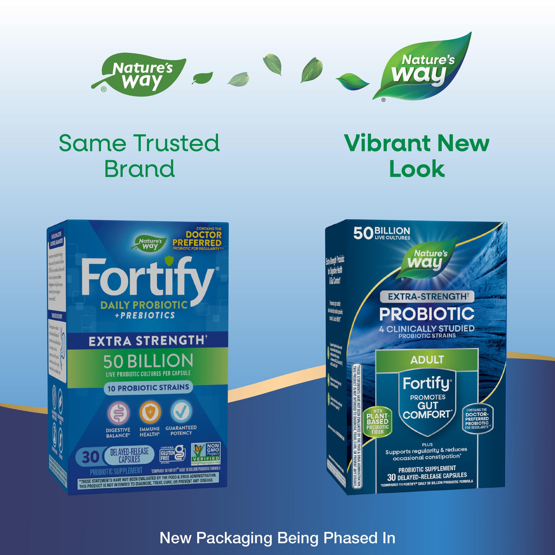 Nature's Way Extra Strength** Fortify Probiotic, Prebiotics, 50 Billion Live Cultures, Digestive and Immune Health Support*, 30 Capsules (Packaging May Vary)