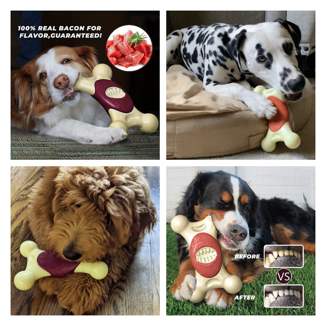 Dog Toys for Aggressive Chewers,Indestructible Dog Toys,Real Bacon Flavored, Nylon Tough Dog Chew Toys for Medium/Large Large Breed Dogs (Other)