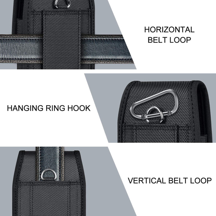 Cell Phone Pouch Nylon Belt Holster Case Compatible with iPhone 16, 16 Pro, 15, 15 Pro, 14 Pro, 14, 13, 13 Pro, 12, 12 Pro, 11, 11 Pro, XR, Samsung Galaxy S20 S21 S22 S23 S24,Black–L