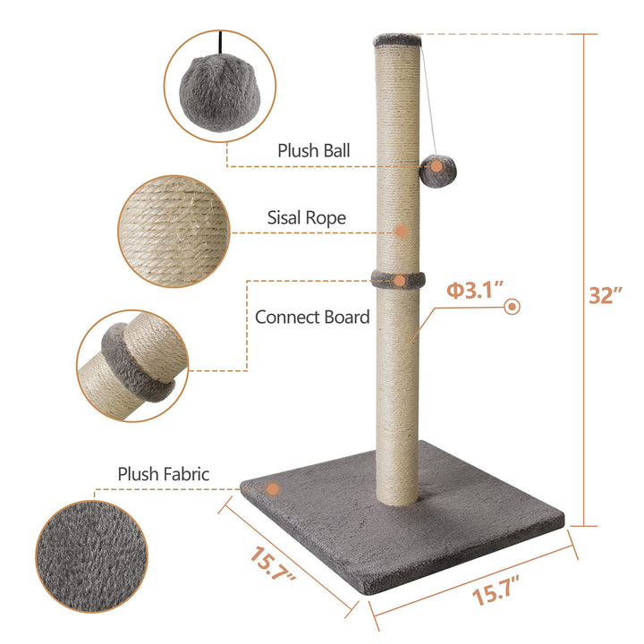 32 Inches Tall Cat Scratching Post, Cat Scratch Post Tree Kitten Scratcher with Sisal Rope, Scratching Post for Indoor Cats with Hanging Ball