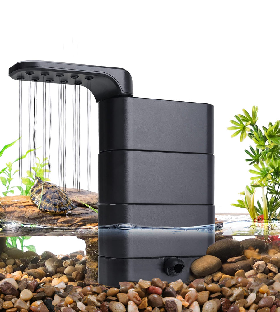 150GPH Turtle Filter with 2 Sponges Bio Ball, 3-in-1 Water Circulation Draining Bio Filtration Amphibian Tank Filter 5 to 35 Gallon for Reptile Frog