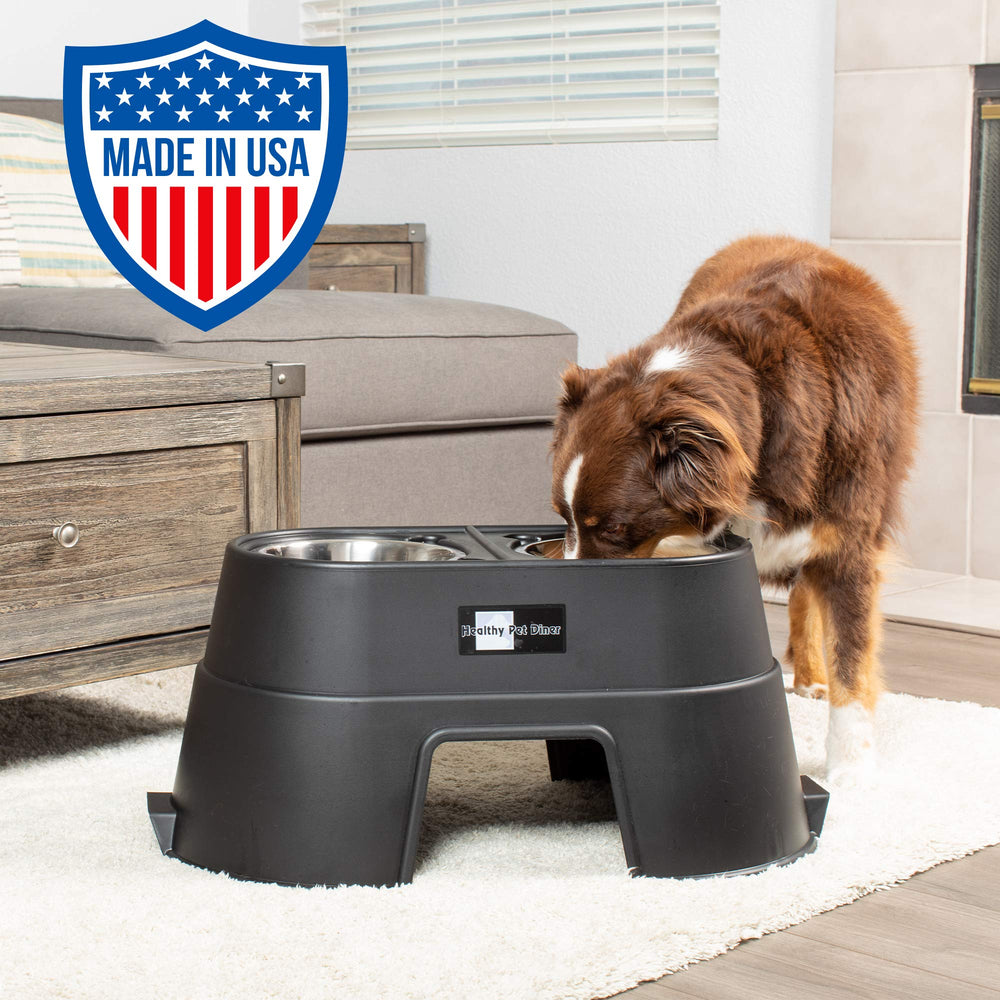 OurPets Comfort Diner Elevated Dog Food Dish (Bowls Available in 4, 8 inches and 12 inches for Large ; Medium and Small Dogs); Black; 12-inch