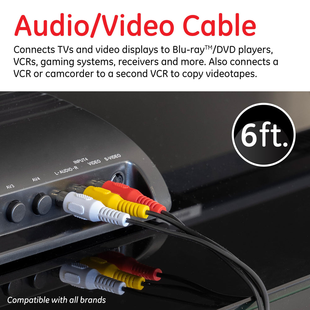 Composite Audio/ Video Cable, 6 ft. RCA Style Plugs 3-Male to 3-Male, Low Loss, for TV, VCR, DVD, Satellite, and Home Theater Receivers, 23216