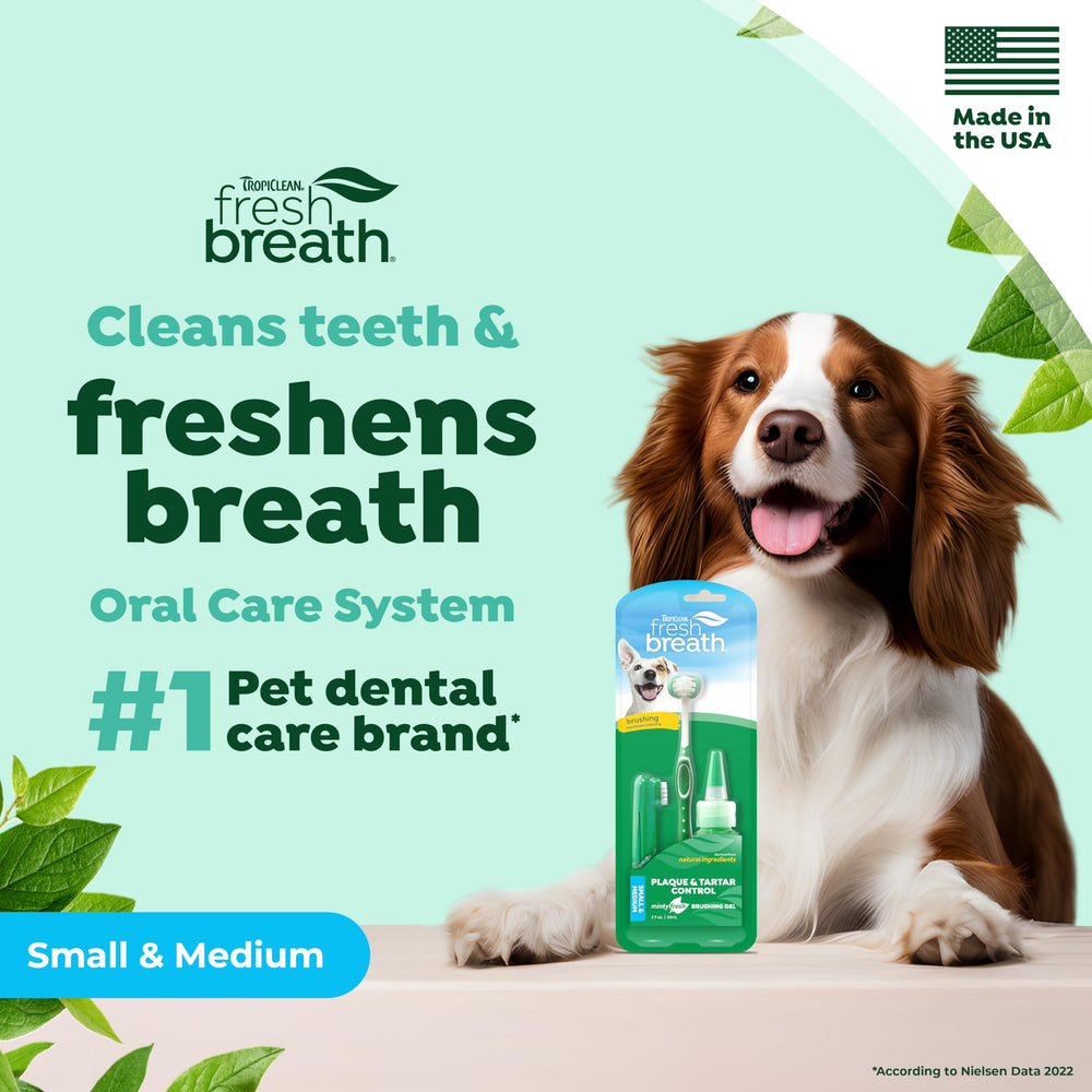Fresh Breath Toothbrush and Toothpaste Kit for Dogs, Teeth Cleaning Kit for Plaque & Tartar Removal, Breath Freshener, Dog Dental Care