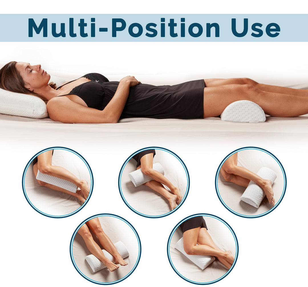 Knee Pillow for Back Sleeping – 100% Memory Foam Bolster Pillow for Legs – Under Knee Pillow for Sleeping on Back – Leg Pillow for Back & Hip Pain Relief for Side Sleepers – Half Moon Pillow