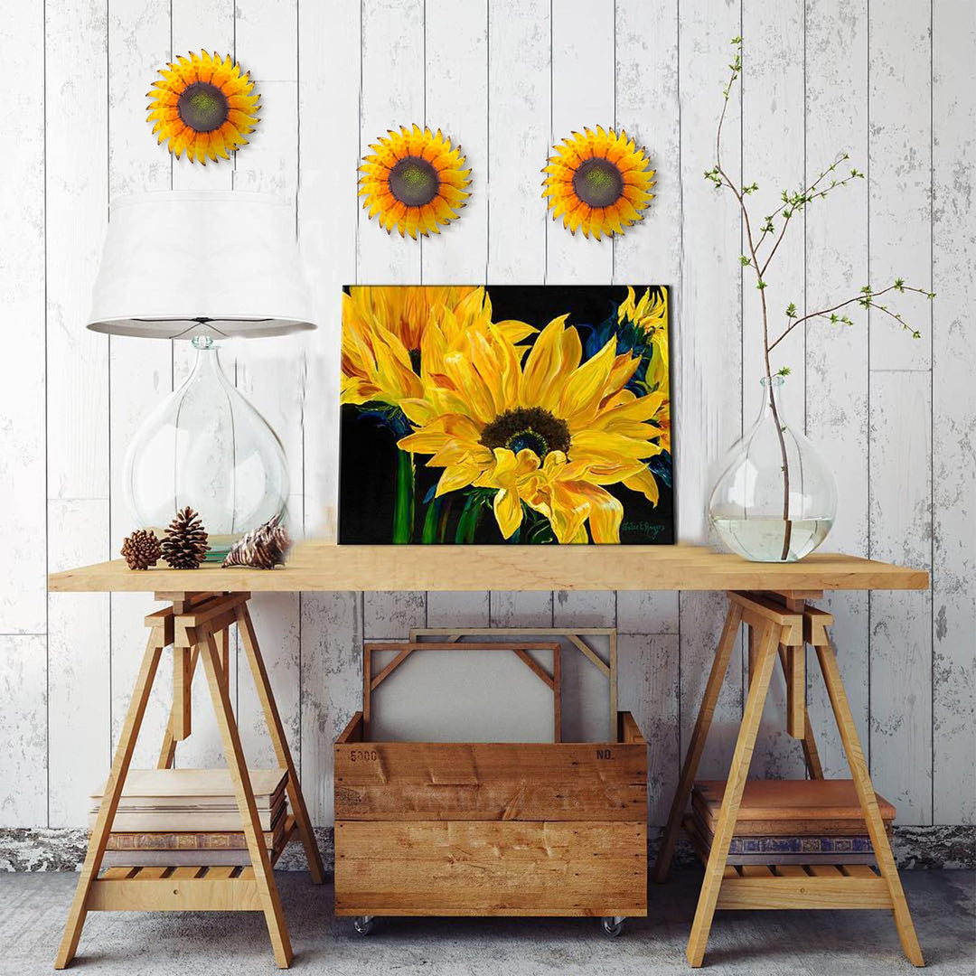 6x6 inches Sunflower Metal Flowers Wall Decor Metal Wall Art Decorations Hanging for Indoor Outdoor Home Bathroom Bedroom,Yellow