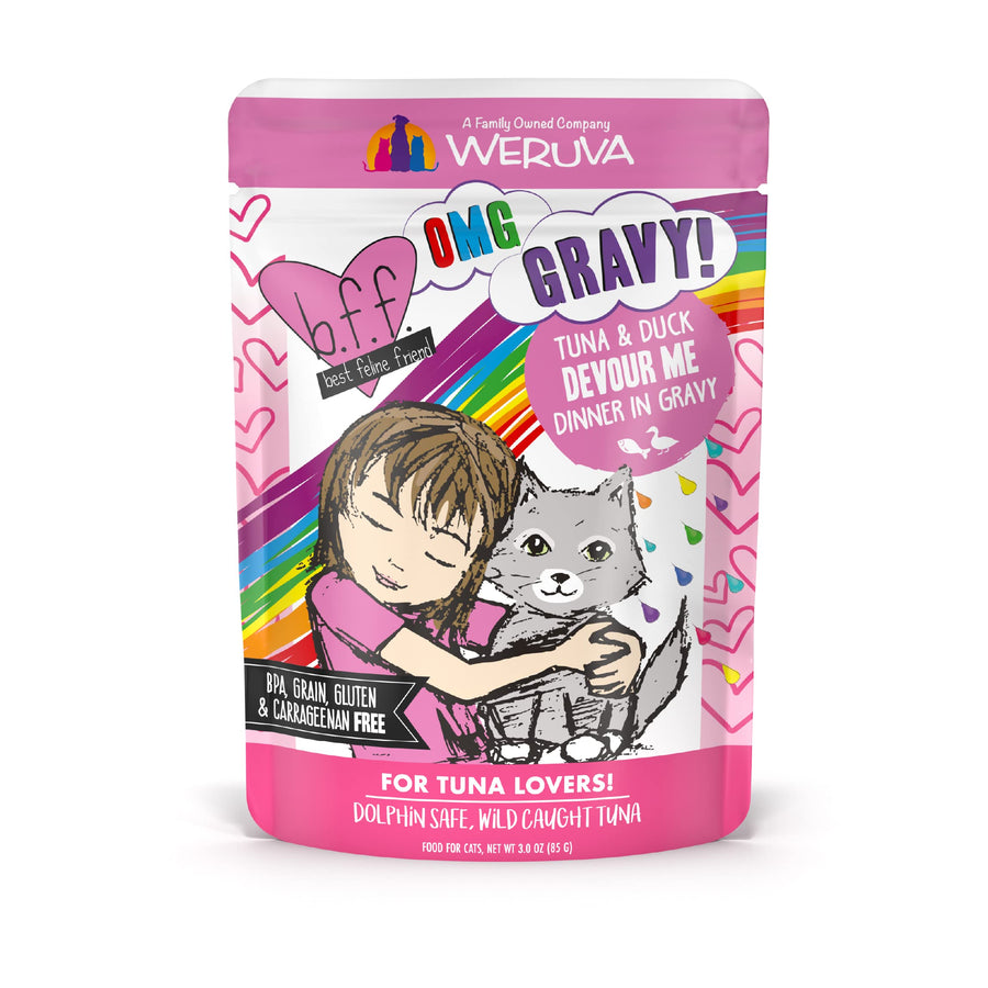 B.F.F. OMG - Best Feline Friend Oh My Gravy!, Tuna & Duck Devour Me with Tuna & Duck in Gravy Cat Food, 3oz Pouch (Pack of 12)