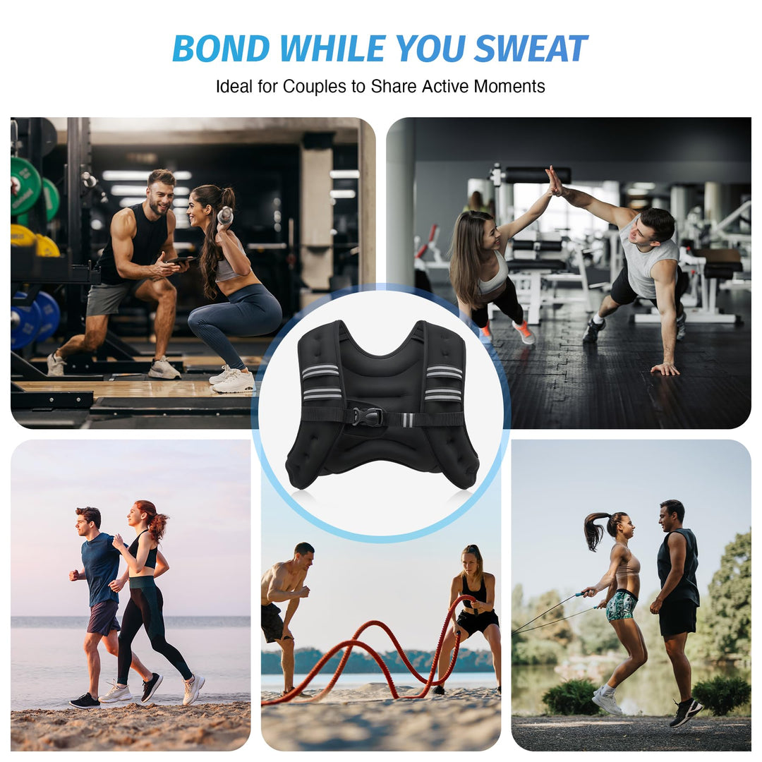Weighted Vest, 6lb/8lb/12lb/16lb/20lb/25lb/30lb Weight Vest with Reflective Stripe for Workout, Strength Training, Running, Fitness, Muscle Building, Weight Loss, Weightlifting, Black(12 lb)