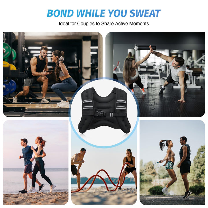 Weighted Vest, 6lb/8lb/12lb/16lb/20lb/25lb/30lb Weight Vest with Reflective Stripe for Workout, Strength Training, Running, Fitness, Muscle Building, Weight Loss, Weightlifting, Black(12 lb)