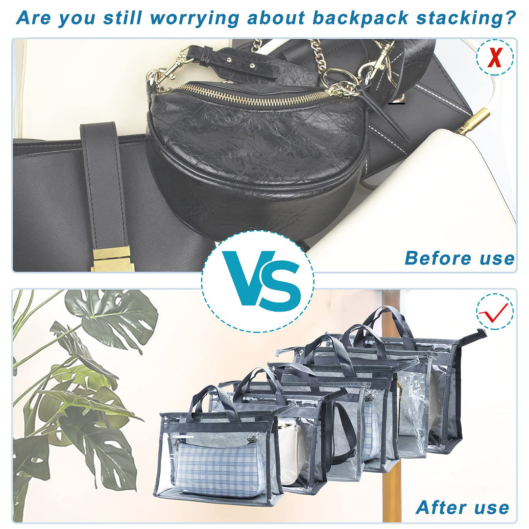 9Pcs Clear Handbag Storage Dust Cover Organizer Bags, Transparent Dustproof Purse Protector Storage Bag with Zipper Handles for Closet Shelf-3 Sizes (Grey)