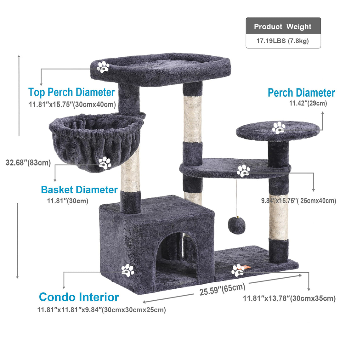 Cat Tree Cat Tower Condo with Sisal-Covered Scratching Posts and Cooling mat for Kitten Smoky Gray HCT001SG