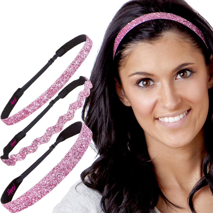 Hipsy Women's Adjustable NO SLIP Bling Glitter Headband Mixed 3pk (Light Pink)