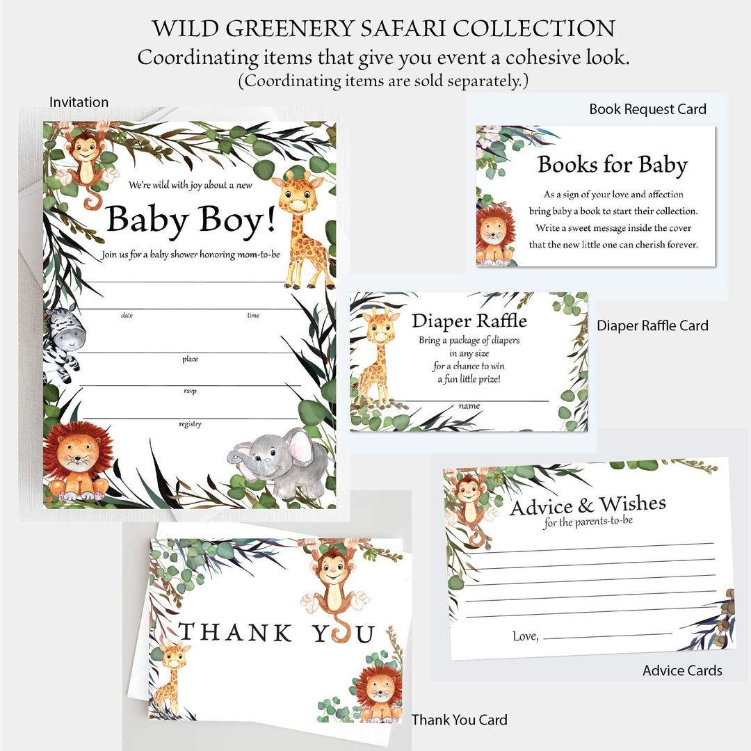 Set of 25 Safari Theme Thank You Cards with Envelopes, Jungle Theme Thank You Cards with Envelopes, Baby Shower Thank You Cards, Children's Thank You Cards, Animal Thank You Cards