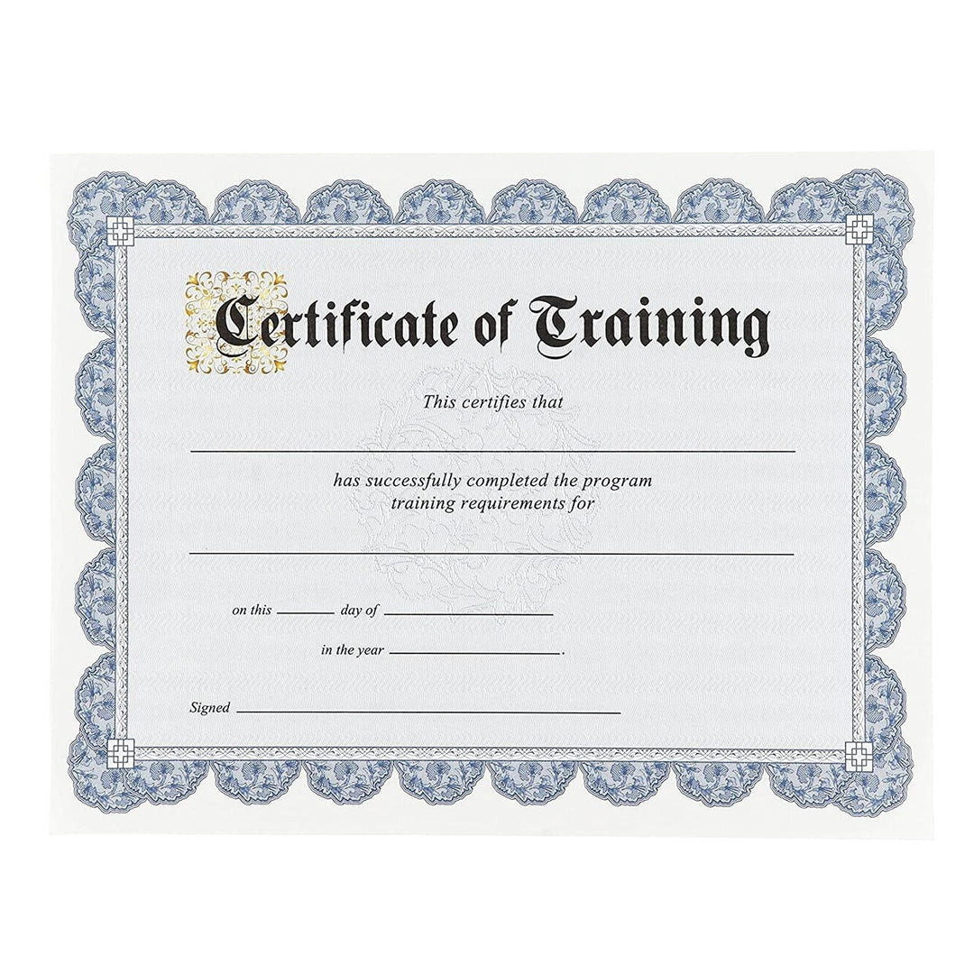 Certificate of Training with Blue Border, Gold Foil Seals (8.5x11 In, 48 Sheets)
