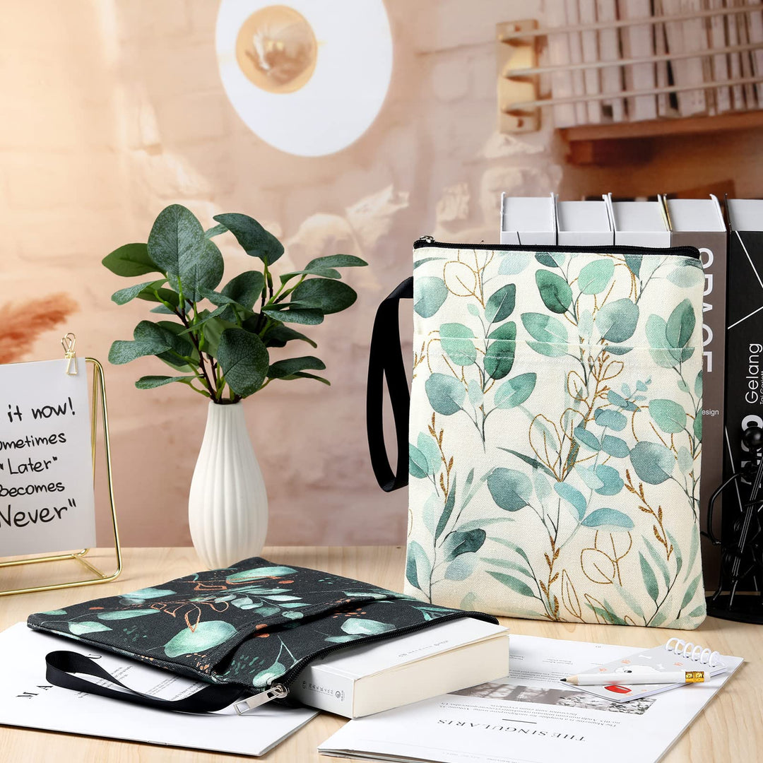 2 Pieces Book Sleeve for Lovers Tree Leaves with Zipper Canvas Protector Paperback Cover Washable Pouch Pocket Teen Adult Lover Gift(Fresh Pattern)