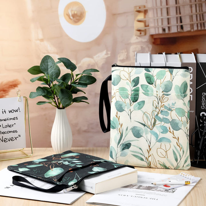 2 Pieces Book Sleeve for Lovers Tree Leaves with Zipper Canvas Protector Paperback Cover Washable Pouch Pocket Teen Adult Lover Gift(Fresh Pattern)