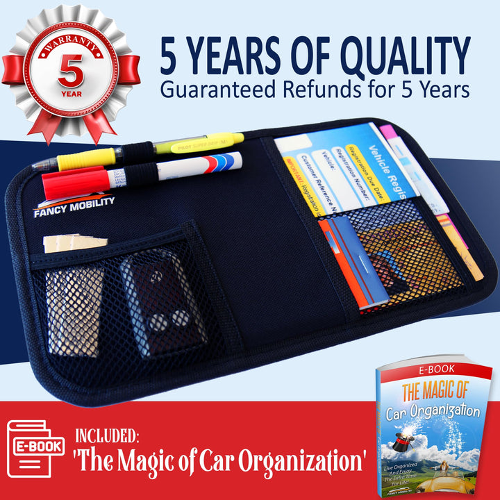 Car Sun Visor Organizer - Auto Accessories Document Holder - Car, Truck, SUV Registration & Insurance Storage Pouch - Road Trip Essential Gift for Any Driver - Comes With a Unique eBook