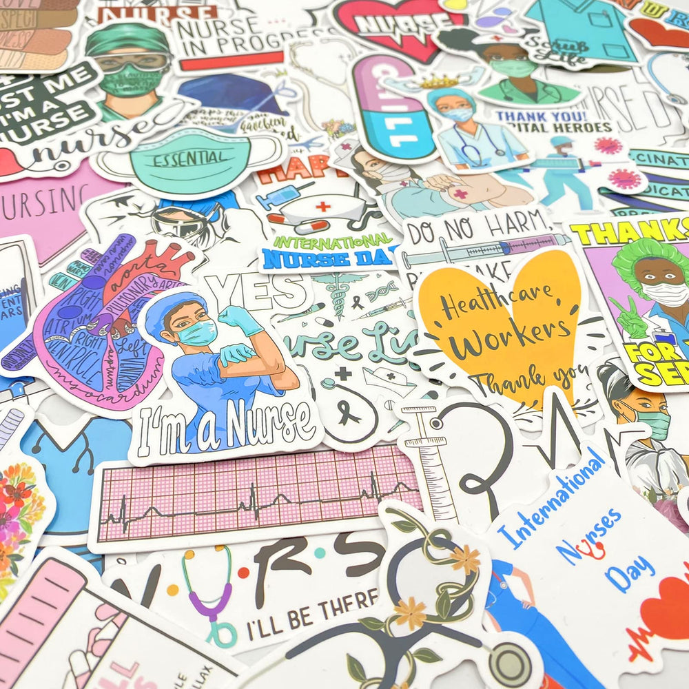 50 Pcs Nurse Stickers, Vinyl Nursing Stickers Decals for Laptops and Water Bottles, Nurse Accessories for Work