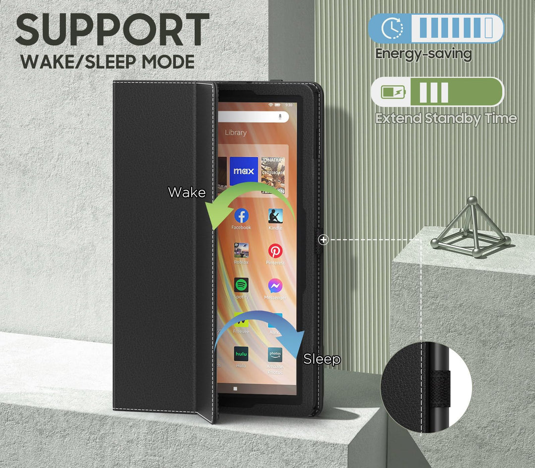 Case Fits All-New Amazon Kindle Fire HD 10 & 10 Plus Tablet (13th/11th Generation, 2023/2021 Release) 10.1 - Slim Folding Stand Cover with Auto Wake/Sleep, Black