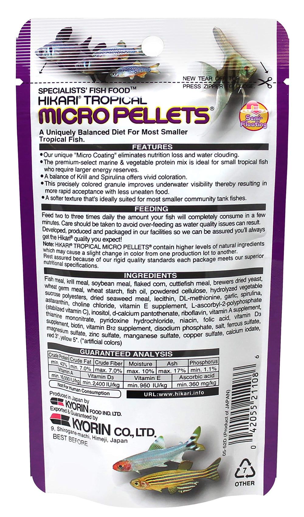 Tropical Semi-Floating Micro Pellets Fish Food, 0.77 Oz (22g)