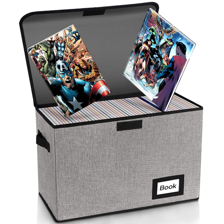 Collection Comic Book Storage Box, 15.8 X 7.8 X 11.8, Collapsible Comic Short Box, Holds 160-180 Comic Book, Heavy Duty Bin Container Holder Shelf Protector Organizer (Grey)