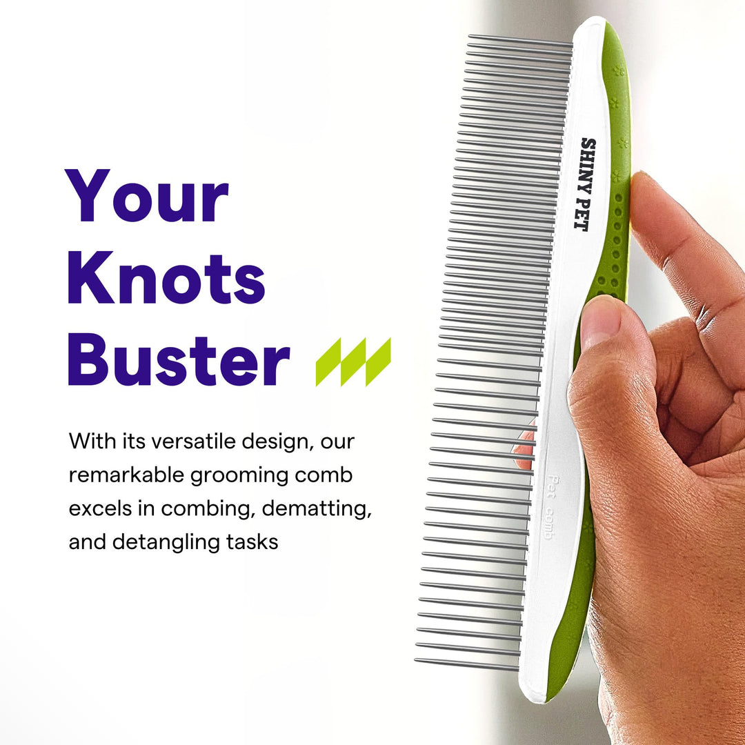 Dog Comb for Removes Tangles and Knots - Cat Comb for Removing Matted Fur - Grooming Tool with Stainless Steel Teeth and Non-Slip Grip Handle - Best Pet Hair Comb for Home Grooming Kit - Ebook Guide