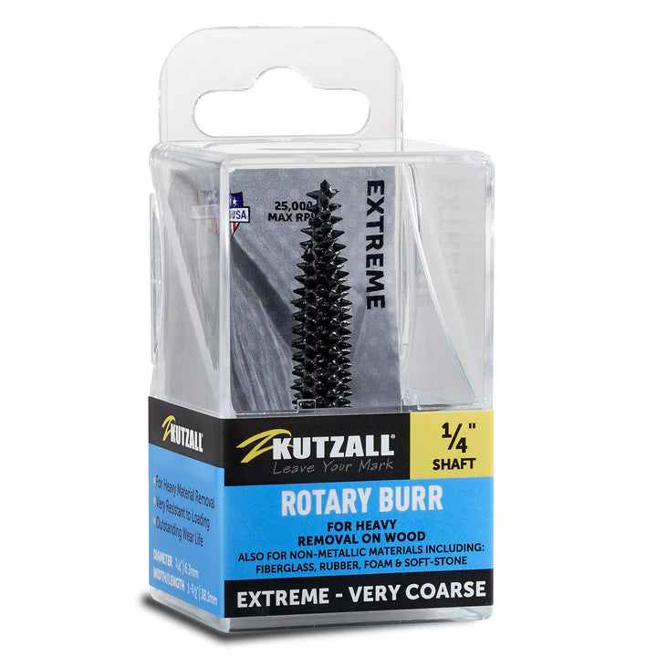 Extreme Taper Rotary Burr, 1/4 Shaft, Very Coarse - Woodworking Attachment for Bosch, DeWalt, Milwaukee. Abrasive Tungsten Carbide, 1/4 (6.3mm) Dia. X 1-1/2 (38.1mm) Length, TX-14C