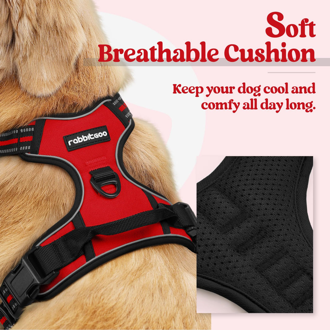 Dog Harness No Pull with 2 Leash Clips, Adjustable Soft Padded, Reflective Oxford No Choke Pet Vest with Easy Control Handle for Large Dogs, Red, L