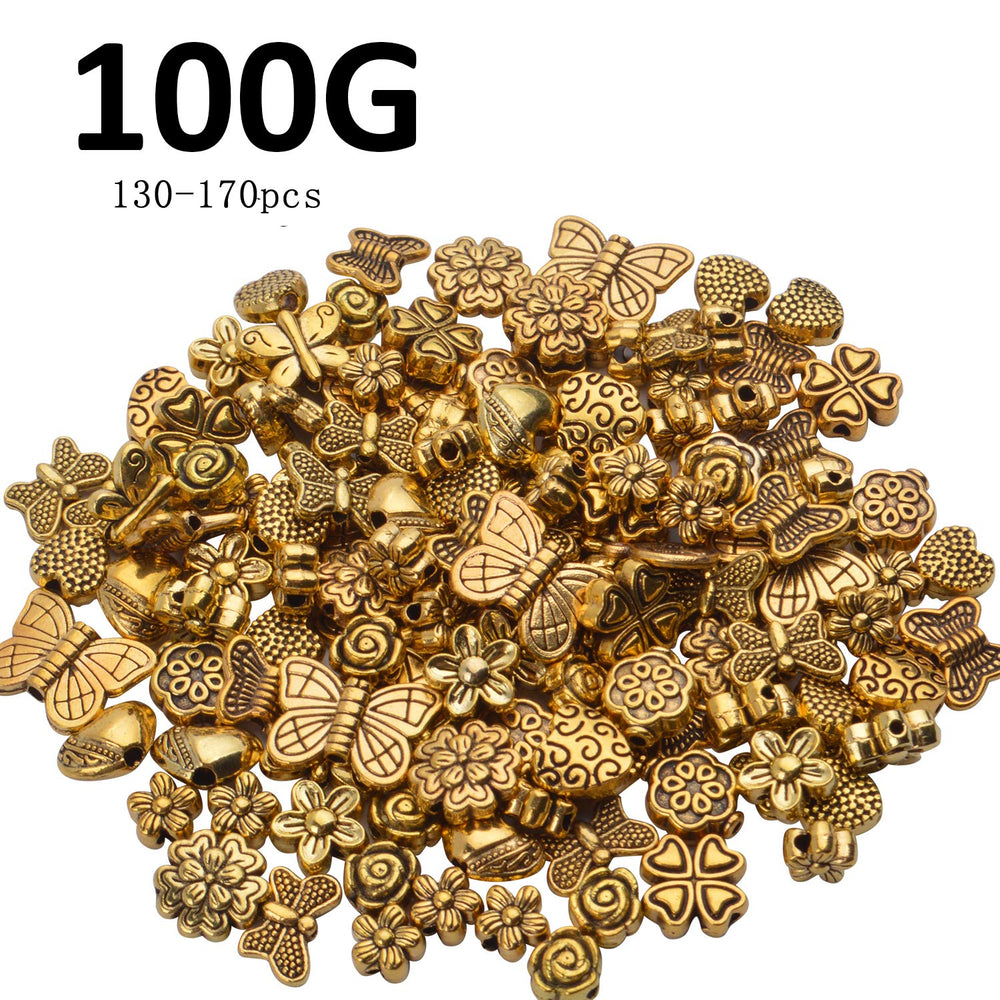 100 Gram(About 130-170pcs) Antique Gold Alloy Heart Butterfly Flower Beads Charm Bead Spacers Jewelry Findings Accessories for Bracelet Necklace Jewelry Making