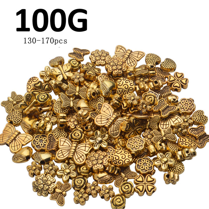 100 Gram(About 130-170pcs) Antique Gold Alloy Heart Butterfly Flower Beads Charm Bead Spacers Jewelry Findings Accessories for Bracelet Necklace Jewelry Making