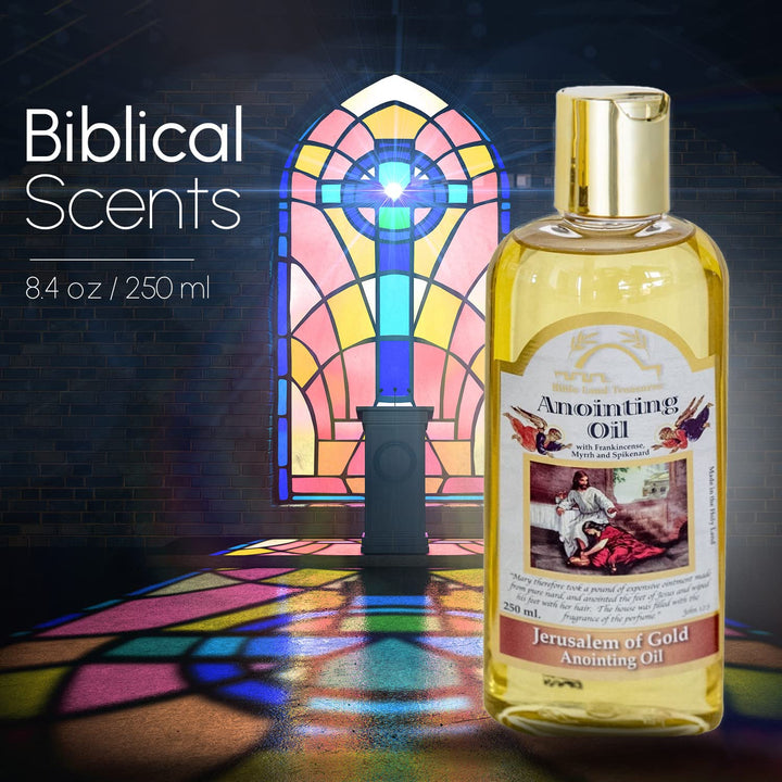 Anointing Oil from The Holy Land, Jerusalem of Gold Biblical Oil with Frankincense, Myrrh, and Spikenard. 8.45 fl.oz | 250 ml