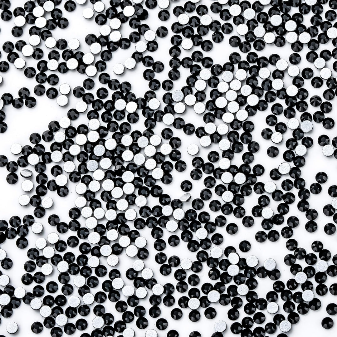 Crystal Rhinestones - Flatback Colored Jewels for Crafting, Nail Art, Clothes, Shoes, Bags, DIY Decoration, Round Gemstones for Fabric, Acrylic, Plastic, Decor - Black Rhinestones SS8 1440Pcs
