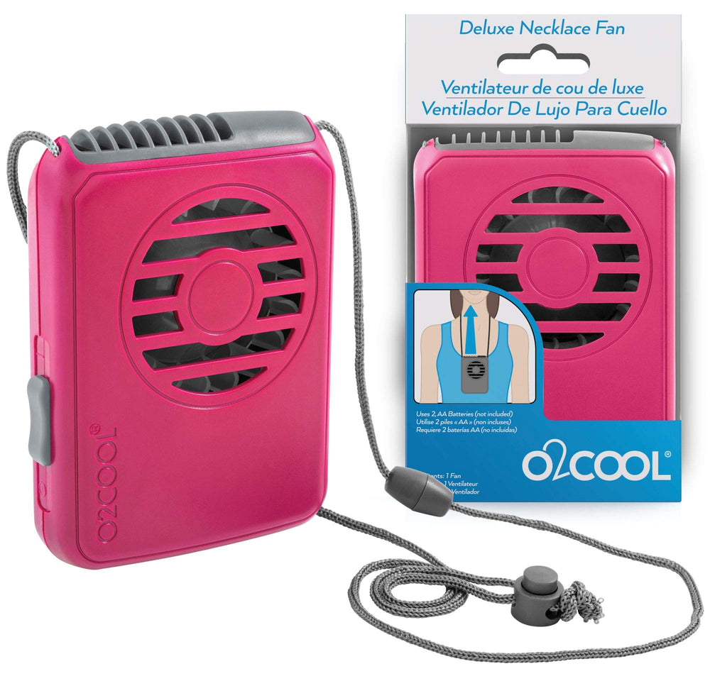Battery Powered Deluxe Necklace Fan for Personal Cooling with Adjustable Lanyard (Raspberry)