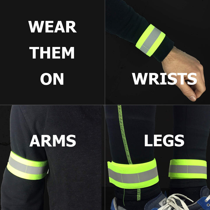 Reflective Bands for Arm, Wrist, Ankle, Leg. Reflector Bands. High Visibility Reflective Running Gear for Women and Men Cycling Walking Bike (Green - 10 Bands)