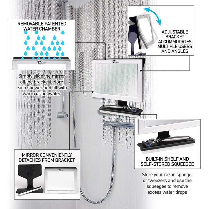 Fogless Shower Mirror with Squeegee - Anti-Fog Mirror - Adjustable Shaving Mirror with a Squeegee - Rust-Proof, Impact-Resistance Bathroom Shower Mirror