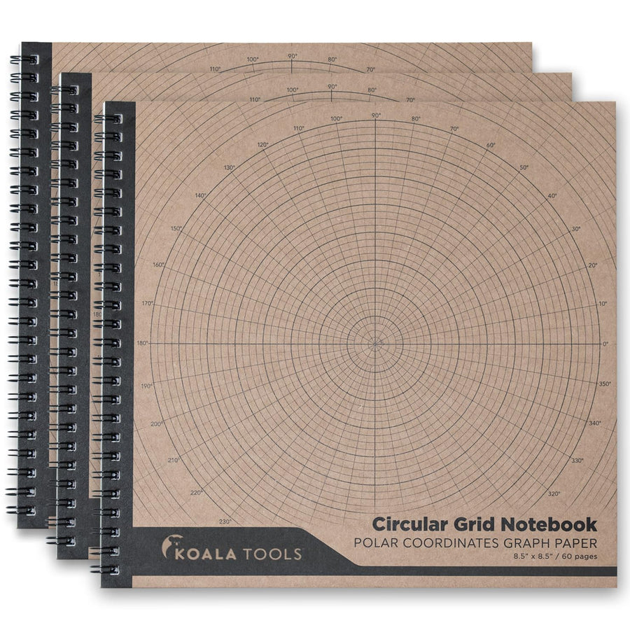 Koala Tools - Circular Grid Sketchbook with Polar Coordinate Graph Paper, Polar Grid for Circular Designs, Mandala, and Geometric Patterns, 8.5 x 8.5 inches, 60 Pages - Pack of 3