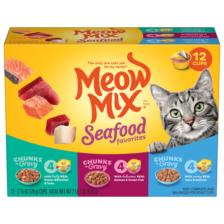 Seafood Favorites Chunks in Gravy Wet Cat Food Variety Pack, 2.75 Ounce (Pack of 12)