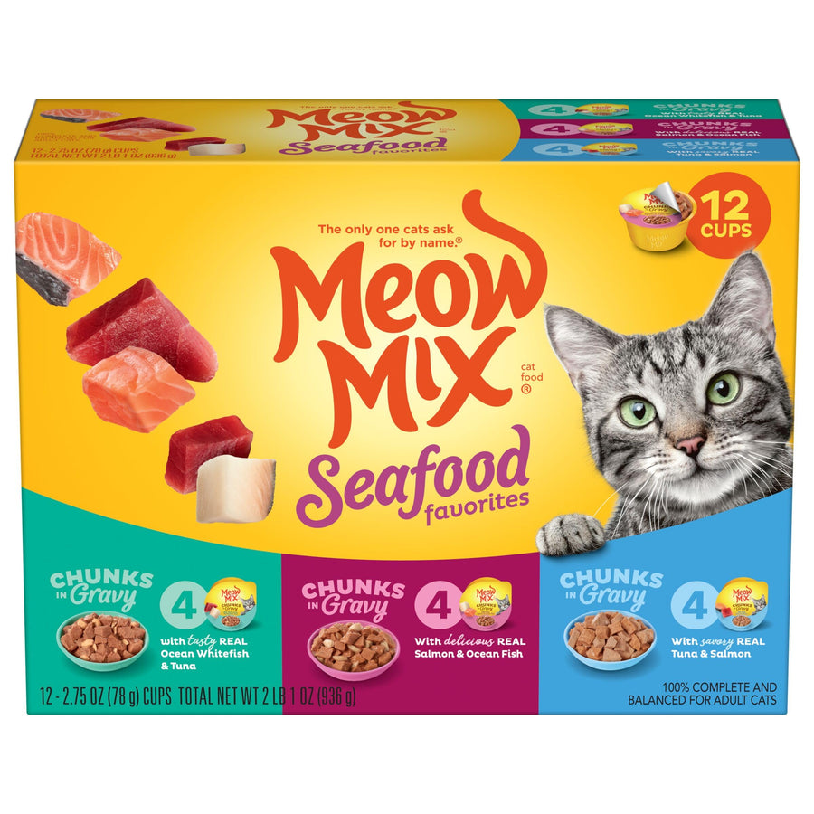 Seafood Favorites Chunks in Gravy Wet Cat Food Variety Pack, 2.75 Ounce (Pack of 12)