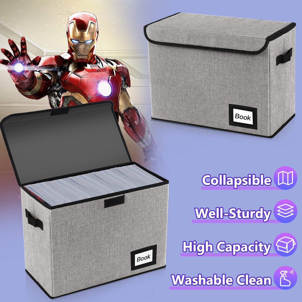 Collection Comic Book Storage Box, 15.8 X 7.8 X 11.8, Collapsible Comic Short Box, Holds 160-180 Comic Book, Heavy Duty Bin Container Holder Shelf Protector Organizer (Grey)