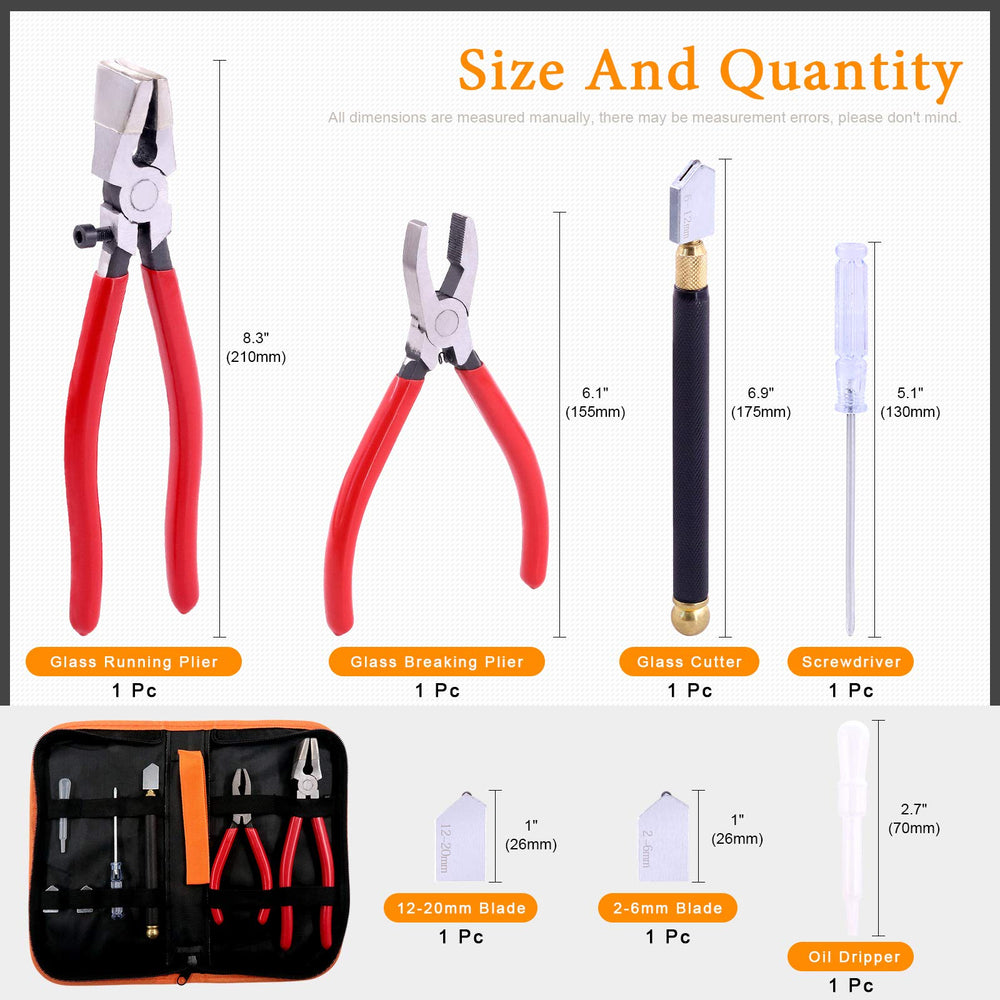 3Pcs Premium Glass Running Breaking Pliers and Class Cutter Kit, Heavy Duty Glass Cutting Tool with Rubber Tip, Work Great for Stained Glass, Mosaics, Fusing, Breaking