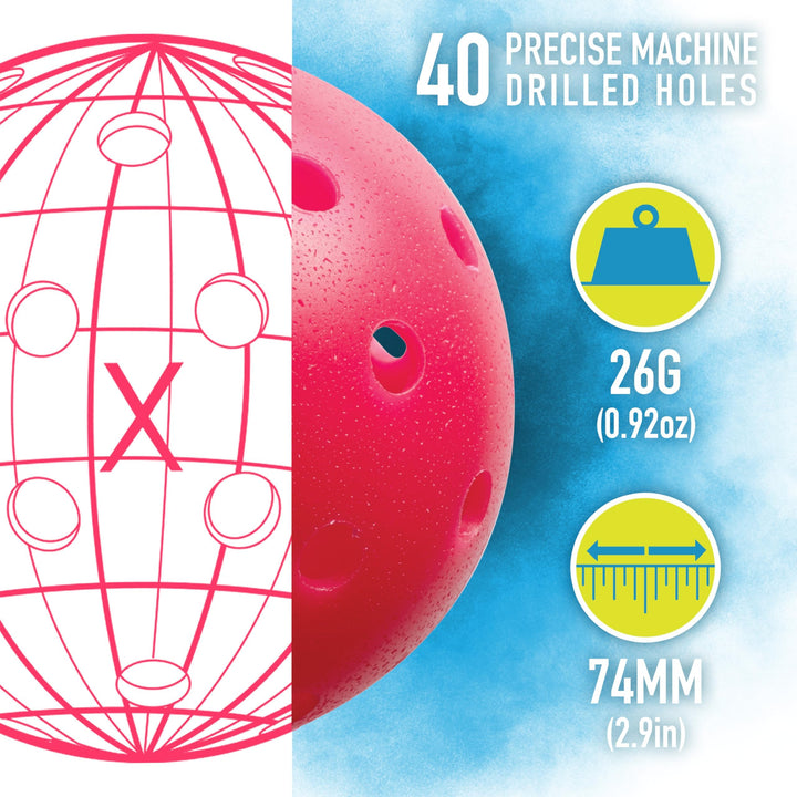 X-40 Pickleballs - Outdoor 3 Pack USA PICKLEBALL APPROVED Pink Official Ball of US Open Pickleball Championships