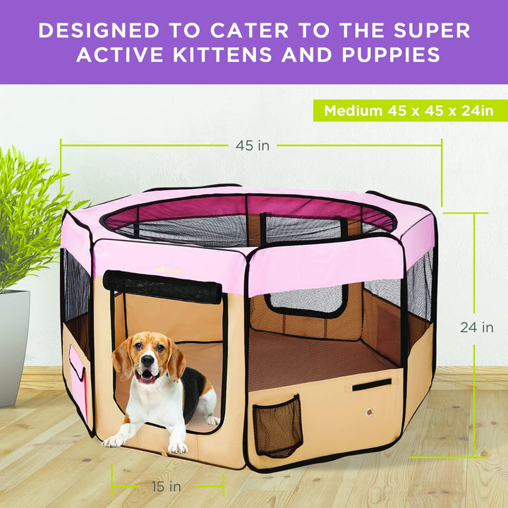 Dog Playpen Medium 45x45x24 Pop Up Portable Playpen for Dogs and Cat, Foldable | Indoor/Outdoor Pen & Travel Pet Carrier + Carrying Case.