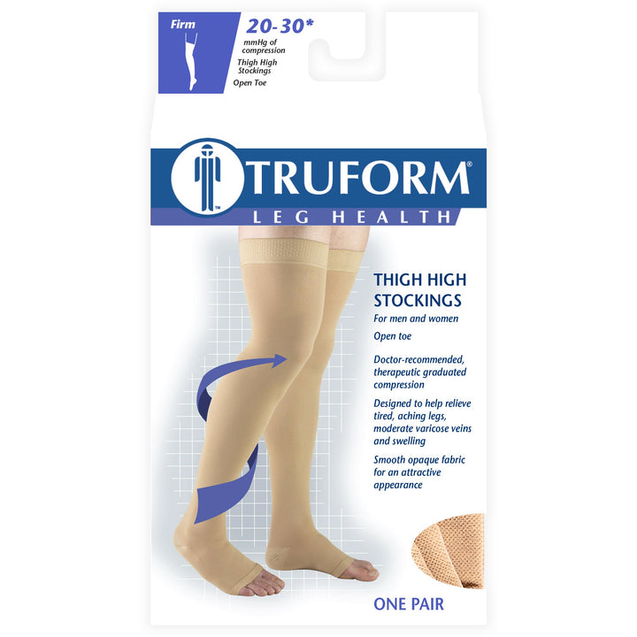 Truform Open Toe, Thigh High 20-30 mmHg Compression Stockings, Beige, Small
