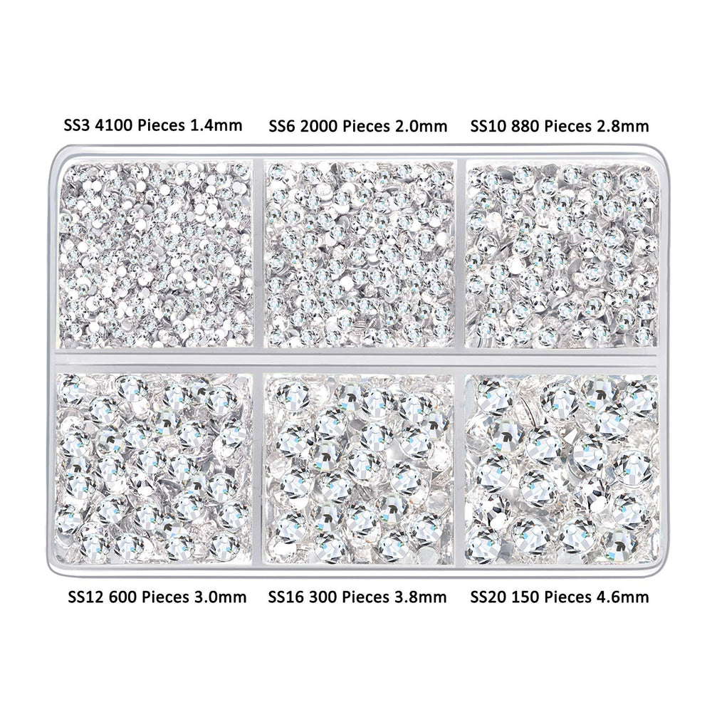 8030 Pieces Flatback Rhinestones Round Rhinestones Glass Gems Stones with 6 Mixed Sizes for Nail Art Phone Decorations Crafts DIY (8030 Pieces, 1.4-4.6 mm)