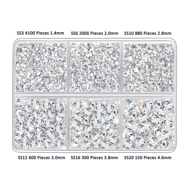 8030 Pieces Flatback Rhinestones Round Rhinestones Glass Gems Stones with 6 Mixed Sizes for Nail Art Phone Decorations Crafts DIY (8030 Pieces, 1.4-4.6 mm)