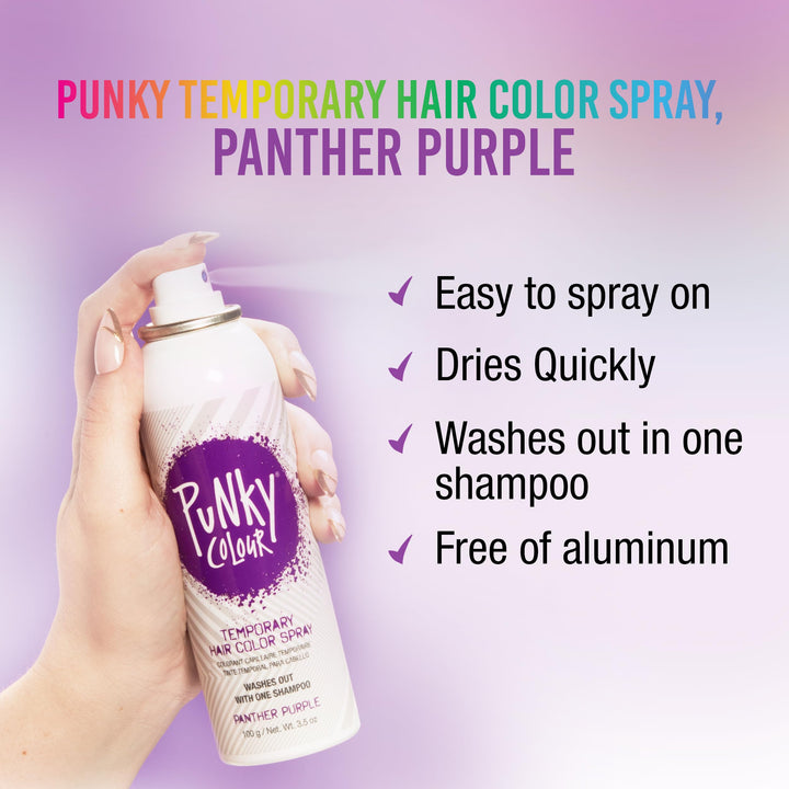 Temporary Hair Color Spray-On, Panther Purple, Non-Damaging Instant Hair Dye, No Bleaching Needed, Non-Sticky, Washable and Leaves No Residue, 3.5 oz, 1 Pack